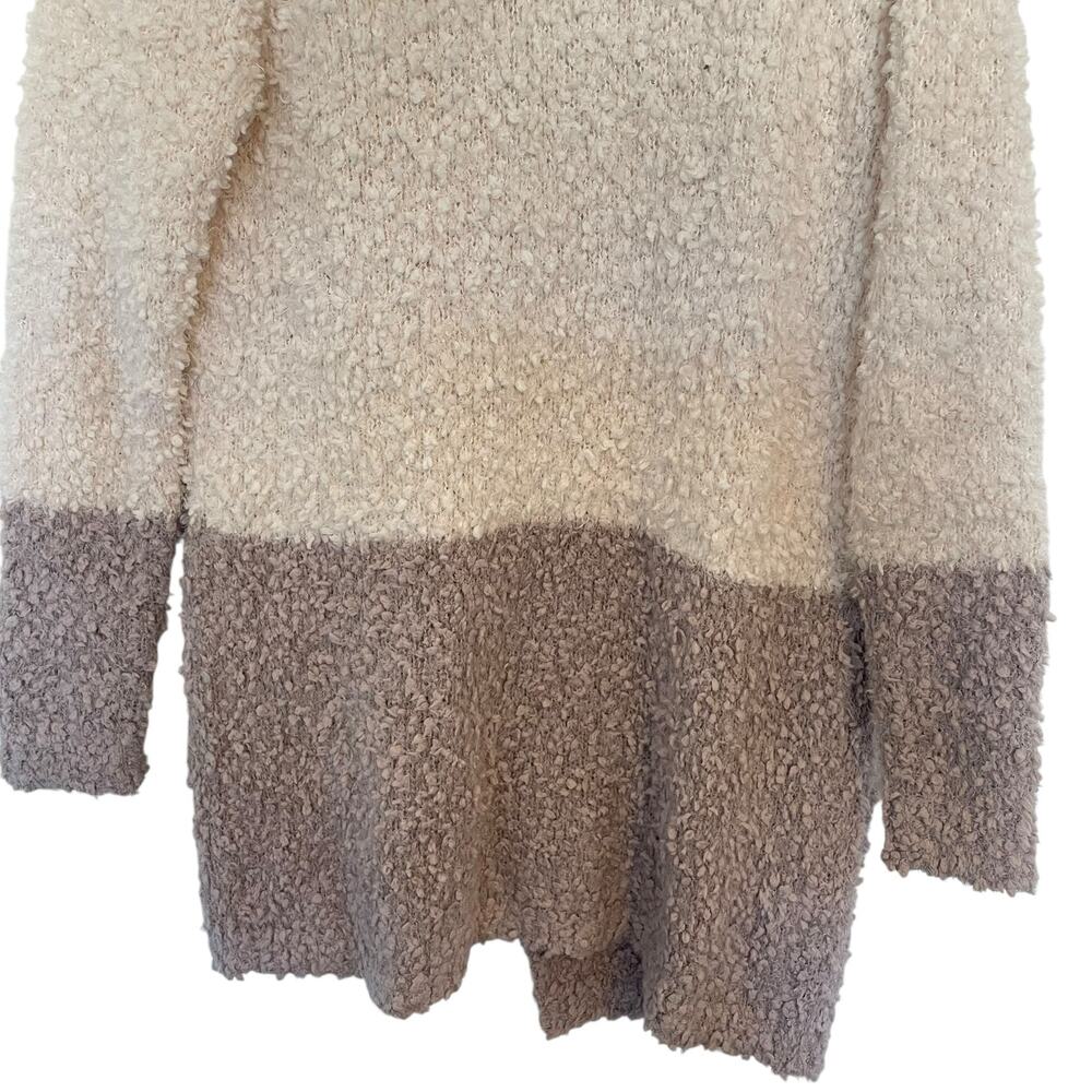 Bohme Plush Colorblock Long Sleeve Open Front  Cardigan Cream Tan Womens Size XS - Picture 7 of 11